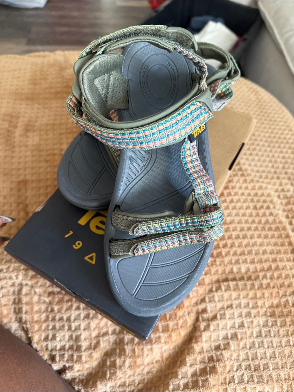 Teva Women's Olive Sandals with Multicolor Woven Straps